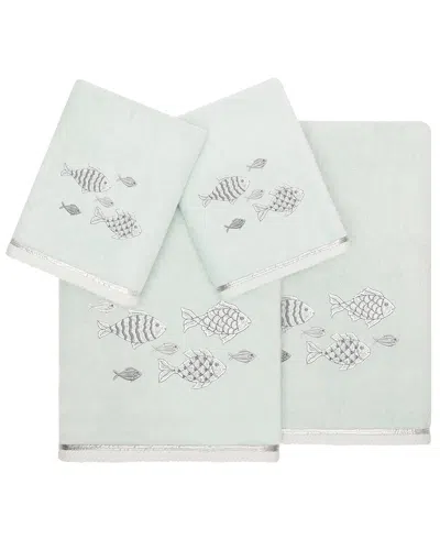 Linum Home Textiles Turkish Cotton Figi 4pc Embellished Towel Set In Aqua