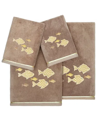 Linum Home Textiles Turkish Cotton Figi 4pc Embellished Towel Set In Brown