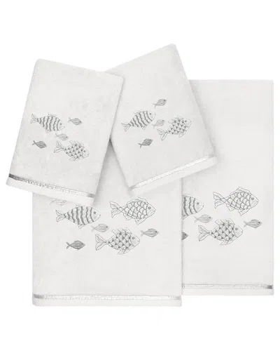 Linum Home Textiles Turkish Cotton Figi 4pc Embellished Towel Set In Silver