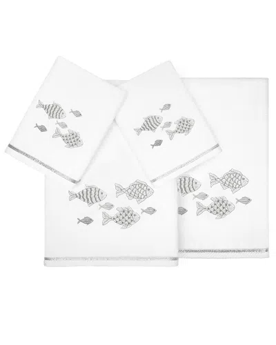 Linum Home Textiles Turkish Cotton Figi 4pc Embellished Towel Set In White
