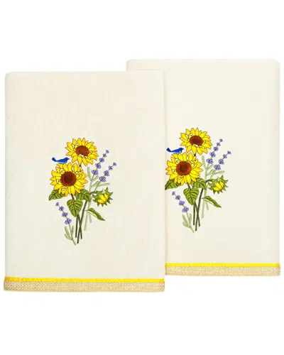 Linum Home Textiles Turkish Cotton Girasol 2pc Embellished Bath Towel Set In Beige