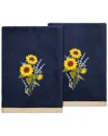 Linum Home Textiles Turkish Cotton Girasol 2pc Embellished Bath Towel Set In Blue