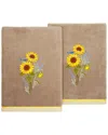 Linum Home Textiles Turkish Cotton Girasol 2pc Embellished Bath Towel Set In Brown