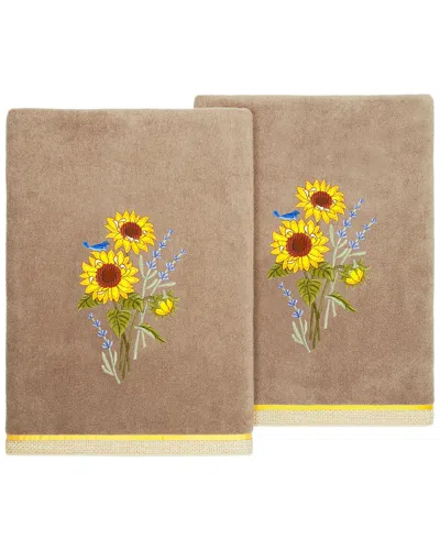 Linum Home Textiles Turkish Cotton Girasol 2pc Embellished Bath Towel Set In Brown