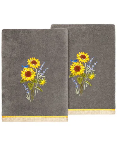 Linum Home Textiles Turkish Cotton Girasol 2pc Embellished Bath Towel Set In Charcoal
