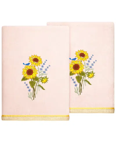 Linum Home Textiles Turkish Cotton Girasol 2pc Embellished Bath Towel Set In Pink