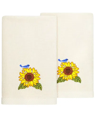 Linum Home Textiles Turkish Cotton Girasol 2pc Embellished Fingertip Towel Set In Beige