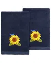 Linum Home Textiles Turkish Cotton Girasol 2pc Embellished Fingertip Towel Set In Blue