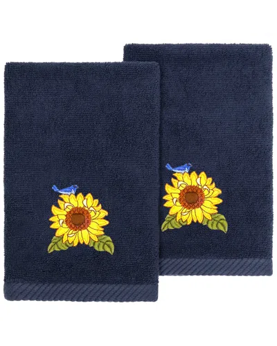 Linum Home Textiles Turkish Cotton Girasol 2pc Embellished Fingertip Towel Set In Blue