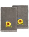 Linum Home Textiles Turkish Cotton Girasol 2pc Embellished Fingertip Towel Set In Charcoal