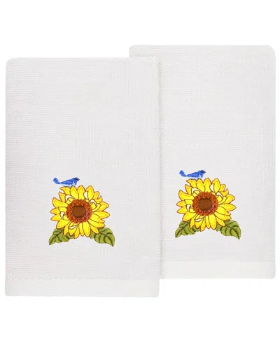 Linum Home Textiles Turkish Cotton Girasol 2pc Embellished Fingertip Towel Set In Silver
