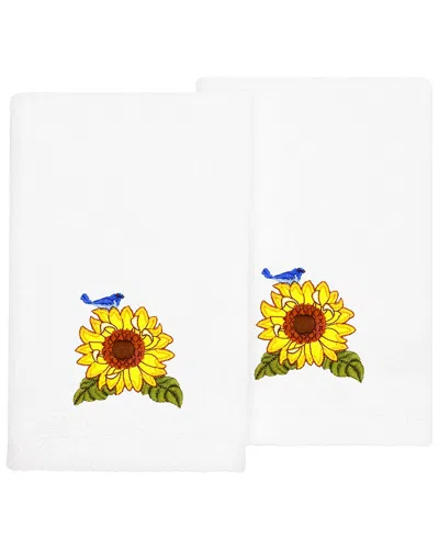 Linum Home Textiles Turkish Cotton Girasol 2pc Embellished Fingertip Towel Set In White