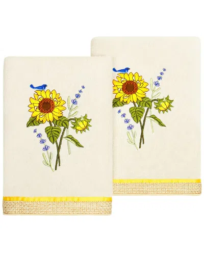 Linum Home Textiles Turkish Cotton Girasol 2pc Embellished Hand Towel Set In Beige
