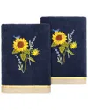 Linum Home Textiles Turkish Cotton Girasol 2pc Embellished Hand Towel Set In Blue