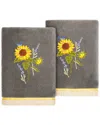 Linum Home Textiles Turkish Cotton Girasol 2pc Embellished Hand Towel Set In Charcoal