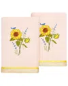 Linum Home Textiles Turkish Cotton Girasol 2pc Embellished Hand Towel Set In Pink