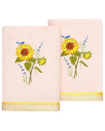 Linum Home Textiles Turkish Cotton Girasol 2pc Embellished Hand Towel Set In Pink