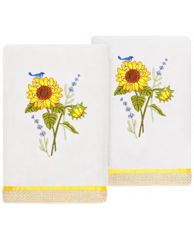 Linum Home Textiles Turkish Cotton Girasol 2pc Embellished Hand Towel Set In Silver