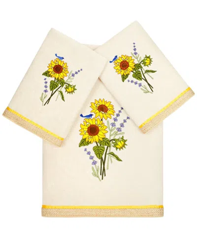 Linum Home Textiles Turkish Cotton Girasol 3pc Embellished Bath & Hand Towel Set In Beige
