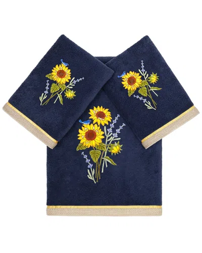 Linum Home Textiles Turkish Cotton Girasol 3pc Embellished Bath & Hand Towel Set In Blue
