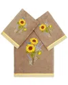 Linum Home Textiles Turkish Cotton Girasol 3pc Embellished Bath & Hand Towel Set In Brown