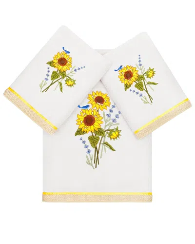 Linum Home Textiles Turkish Cotton Girasol 3pc Embellished Bath & Hand Towel Set In White