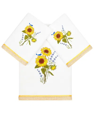 Linum Home Textiles Turkish Cotton Girasol 3pc Embellished Bath & Hand Towel Set In White