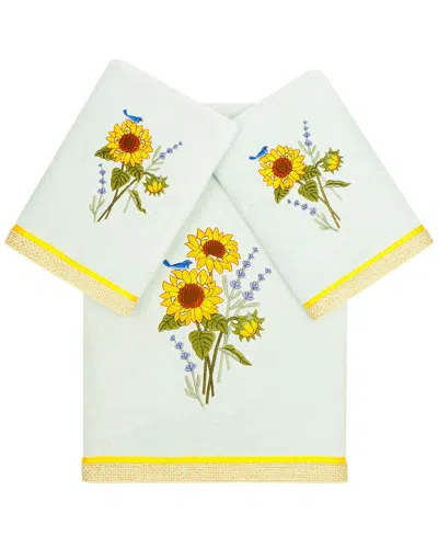 Linum Home Textiles Turkish Cotton Girasol 3pc Embellished Bath & Towel Set In Aqua