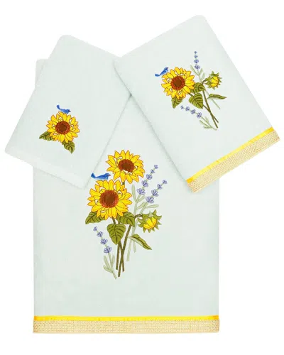 Linum Home Textiles Turkish Cotton Girasol 3pc Embellished Towel Set In Aqua