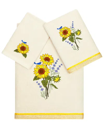 Linum Home Textiles Turkish Cotton Girasol 3pc Embellished Towel Set In Beige