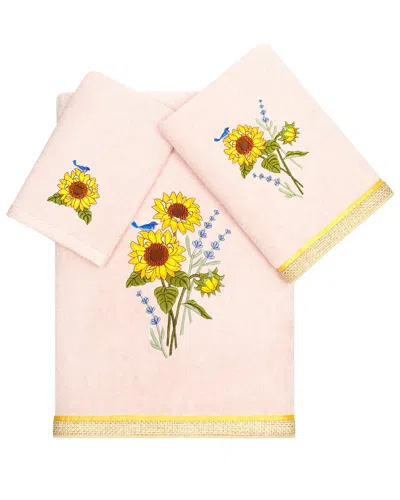 Linum Home Textiles Turkish Cotton Girasol 3pc Embellished Towel Set In Pink