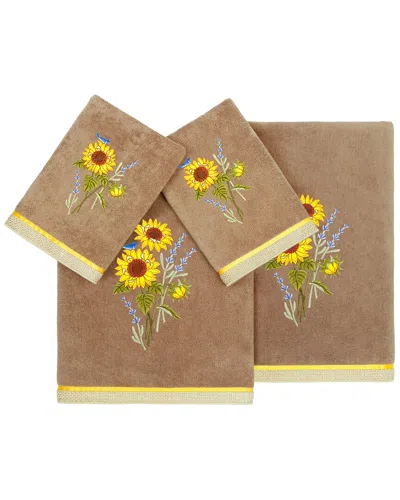 Linum Home Textiles Turkish Cotton Girasol 4pc Embellished Towel Set In Brown