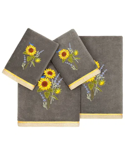Linum Home Textiles Turkish Cotton Girasol 4pc Embellished Towel Set In Charcoal