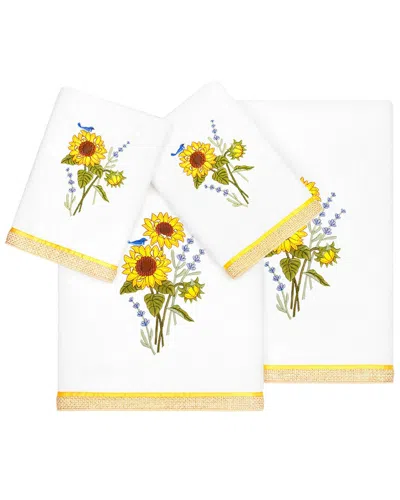 Linum Home Textiles Turkish Cotton Girasol 4pc Embellished Towel Set In White