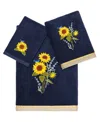 Linum Home Turkish Cotton Girasol Embellished 3-pc. Bath Towel Set In Marine