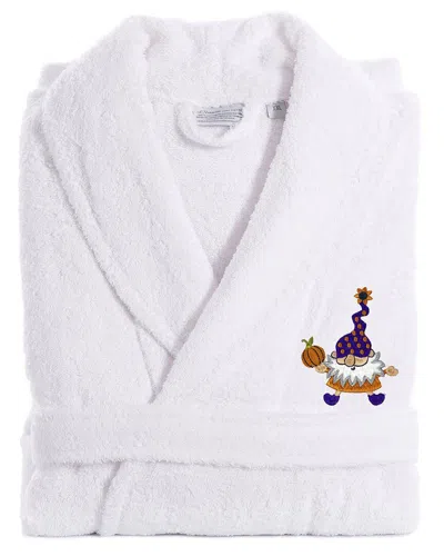 Linum Home Textiles Turkish Cotton Herringbone Weave Embroidered Unisex Bathrobe In White