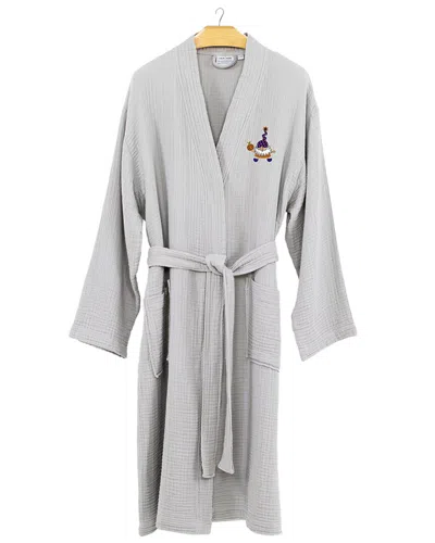 Linum Home Textiles Turkish Cotton Herringbone Weave Embroidered Unisex Bathrobe In Gray