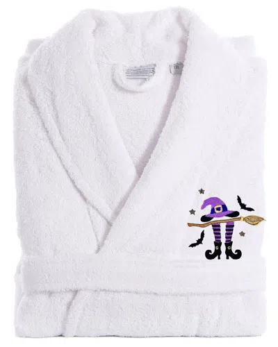 Linum Home Textiles Turkish Cotton Herringbone Weave Embroidered Unisex Bathrobe In White