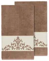 Linum Home Textiles Turkish Cotton Scarlet 2pc Embellished Bath Towel Set In Beige