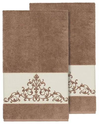 Linum Home Textiles Turkish Cotton Scarlet 2pc Embellished Bath Towel Set In Beige