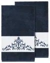 Linum Home Textiles Turkish Cotton Scarlet 2pc Embellished Bath Towel Set In Blue