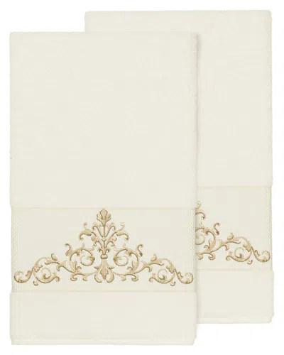 Linum Home Textiles Turkish Cotton Scarlet 2pc Embellished Bath Towel Set In Cream