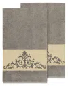 Linum Home Textiles Turkish Cotton Scarlet 2pc Embellished Bath Towel Set In Grey