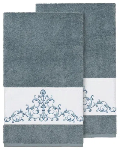 Linum Home Textiles Turkish Cotton Scarlet 2pc Embellished Bath Towel Set In Teal