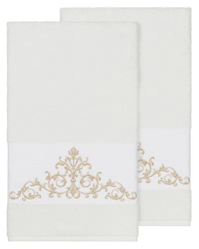 Linum Home Textiles Turkish Cotton Scarlet 2pc Embellished Bath Towel Set In White