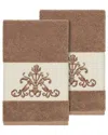Linum Home Textiles Turkish Cotton Scarlet 2pc Embellished Hand Towel Set In Beige