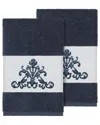Linum Home Textiles Turkish Cotton Scarlet 2pc Embellished Hand Towel Set In Blue