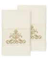 Linum Home Textiles Turkish Cotton Scarlet 2pc Embellished Hand Towel Set In Cream
