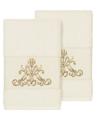 Linum Home Textiles Turkish Cotton Scarlet 2pc Embellished Hand Towel Set In Cream