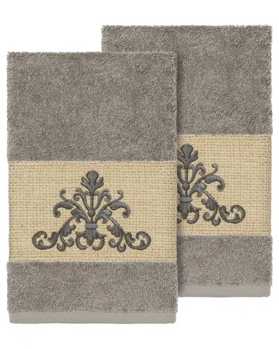 Linum Home Textiles Turkish Cotton Scarlet 2pc Embellished Hand Towel Set In Multi